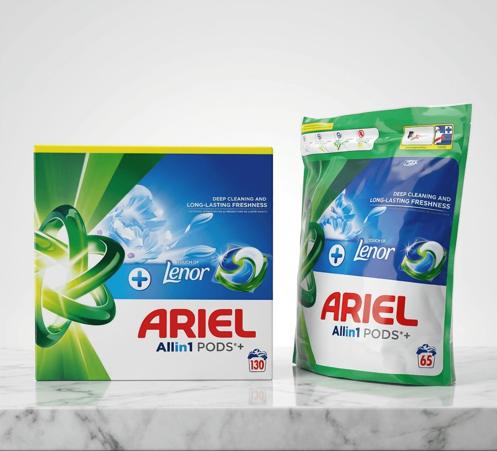 Ariel All in 1 Pods + Touch of Lenor lessive capsules 65 lavages nettoyage & fraîcheur longue durée